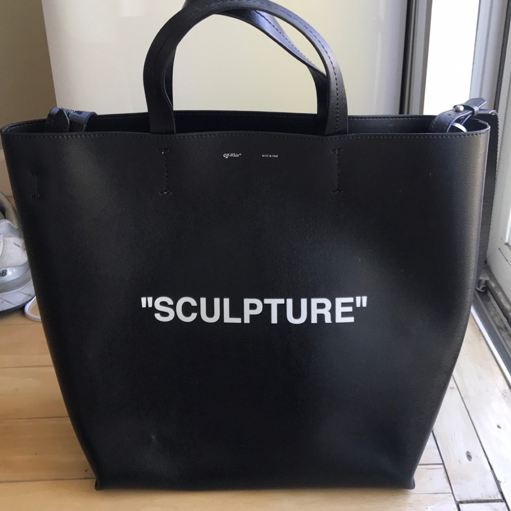 Off-white “sculpture” black leather tote bag
